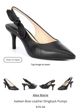 Alex Marie Black Leather Slingback Pumps with Knot Bow